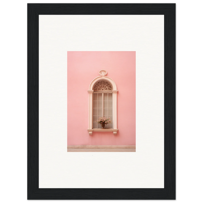 Arched window with flower pot on pink wall in Pinky Flora Portal framed wall art