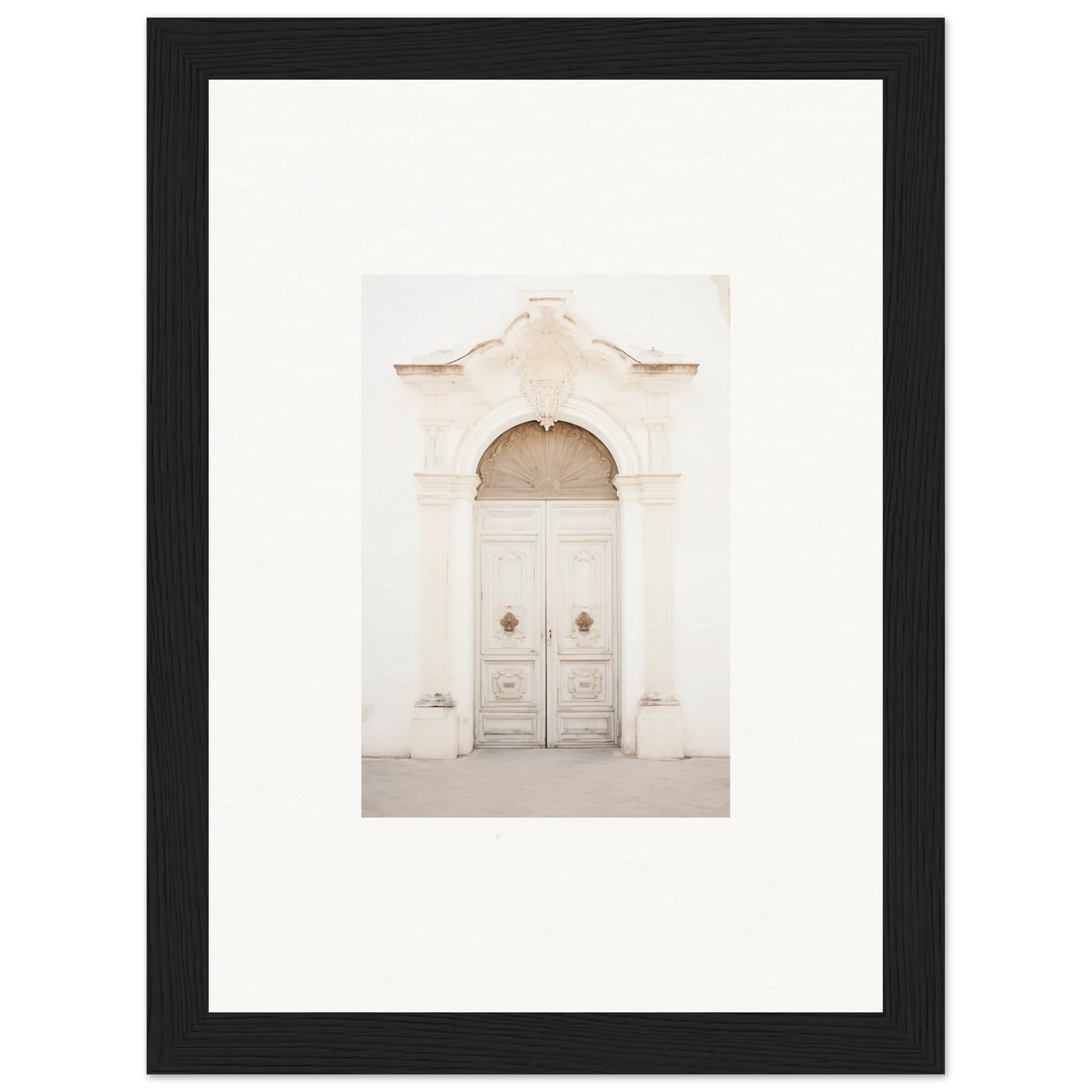 Ornate white double door with archway in Faded Elegance Whispers framed wall art