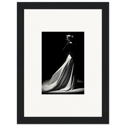 Dramatic black and white gown in Veiled Monochrome Journey framed wall art