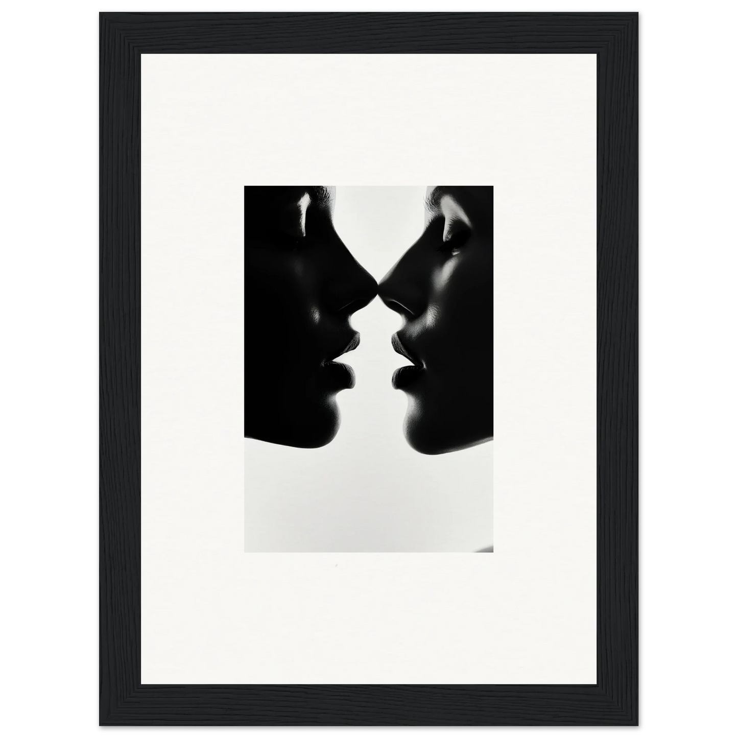 Silhouetted profiles in mirrored design for Whispers Kiss Universes premium framed wall art