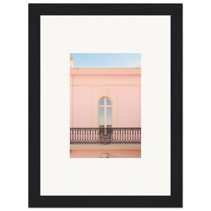 Framed wall art of ornate balcony and arched window for Peach Tranquil Portal