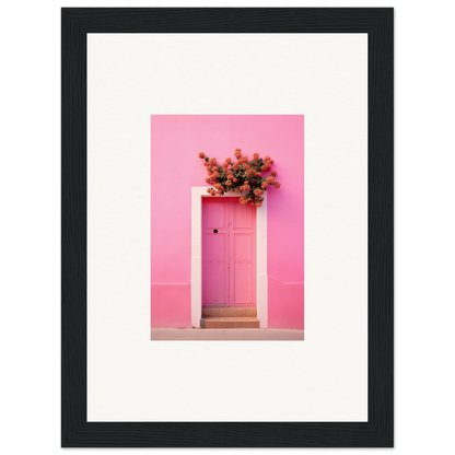 Pink door with red flowers, part of Quantum Pink Serenade framed wall art