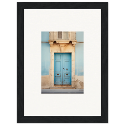 Bright blue wooden door with ornate stone trim in the Ephemeral Dreamscape Doorway