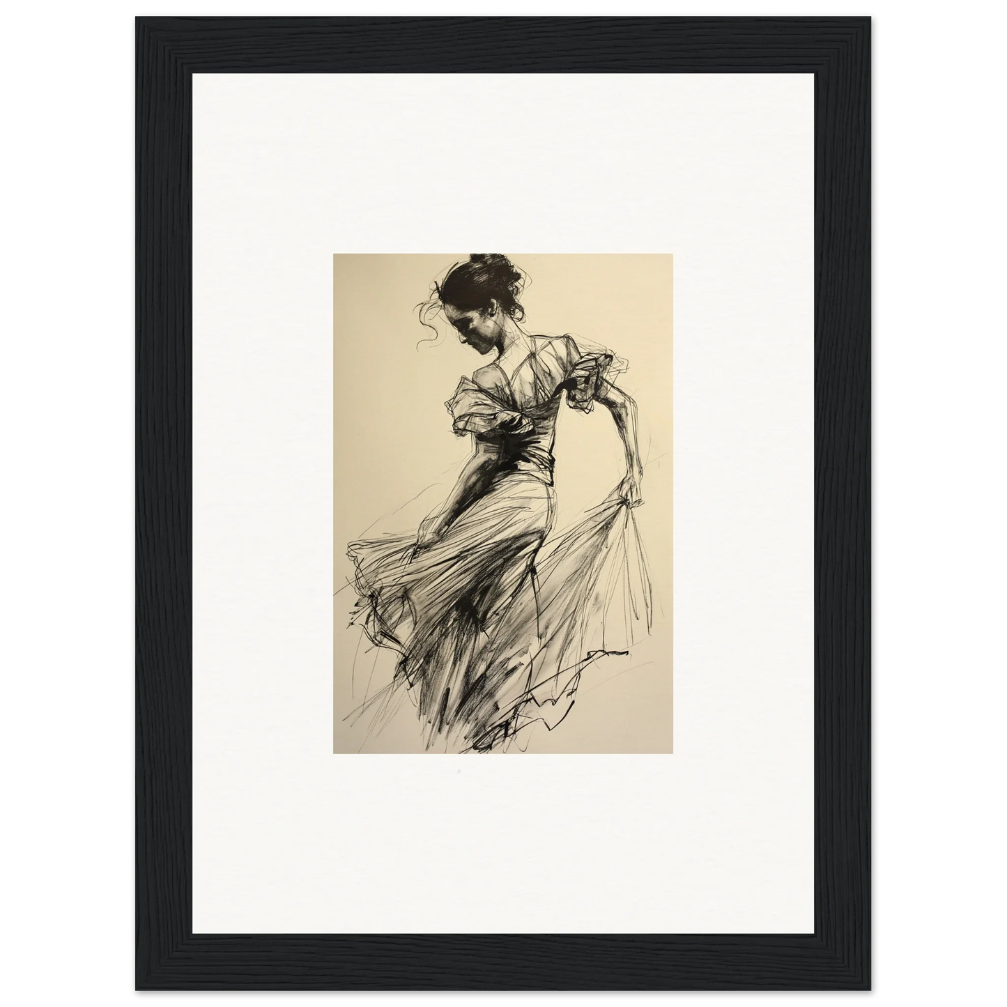 Elegant dancer sketch in flowing dress from Ethereal Pause Beneath special edition art™