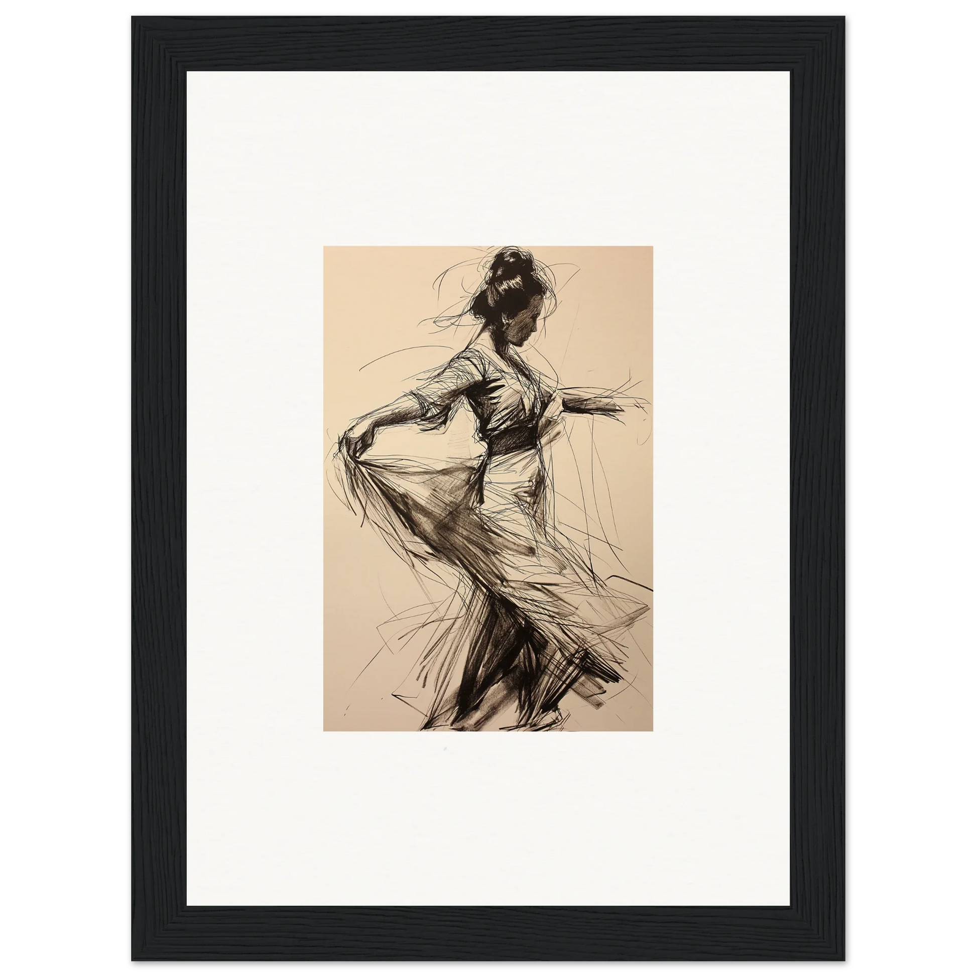 Charcoal sketch of a dancer in flowing dress from the special edition Ephemeral Whirling Arcade