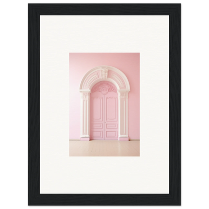 Pink arched doorway with ornate molding in Portal Fantasies Unfurled framed wall art