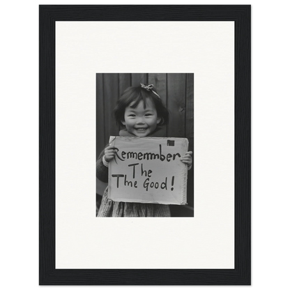 Black and white photo of a sign saying Remember The Good in Timeless Joy Parade framed wall art