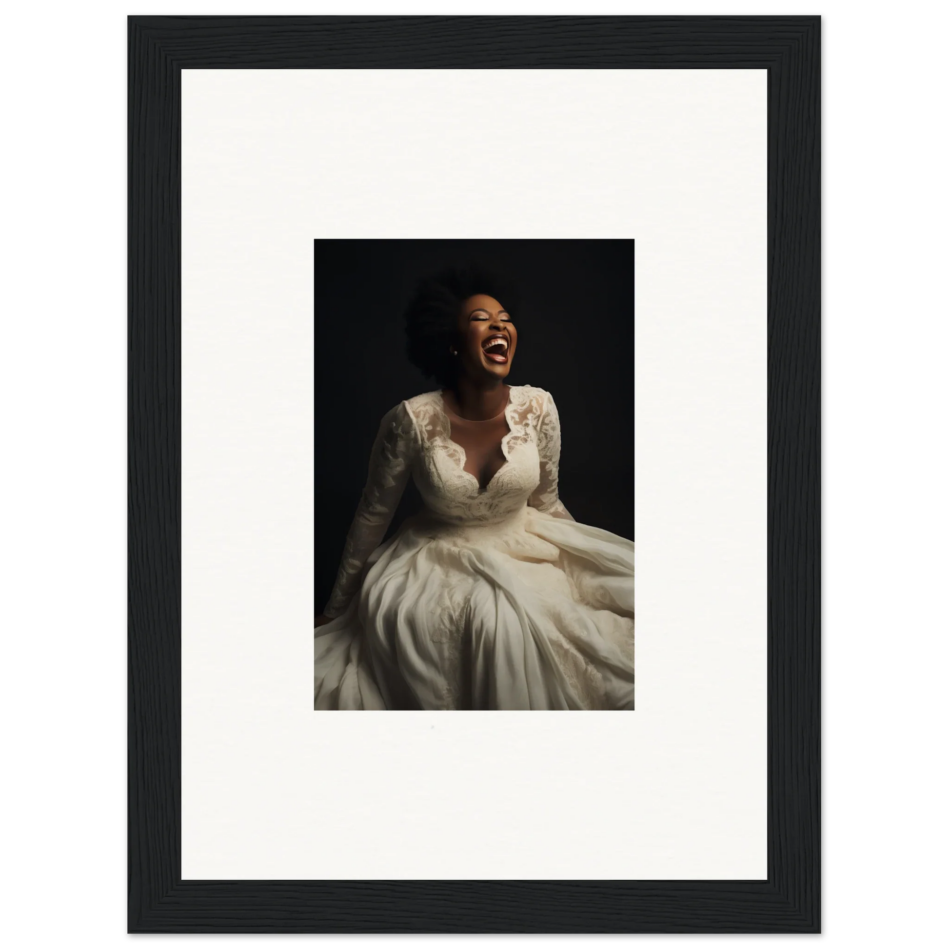 Joyful bride in white lace dress, part of Luminescent Joy Echoes special edition art™