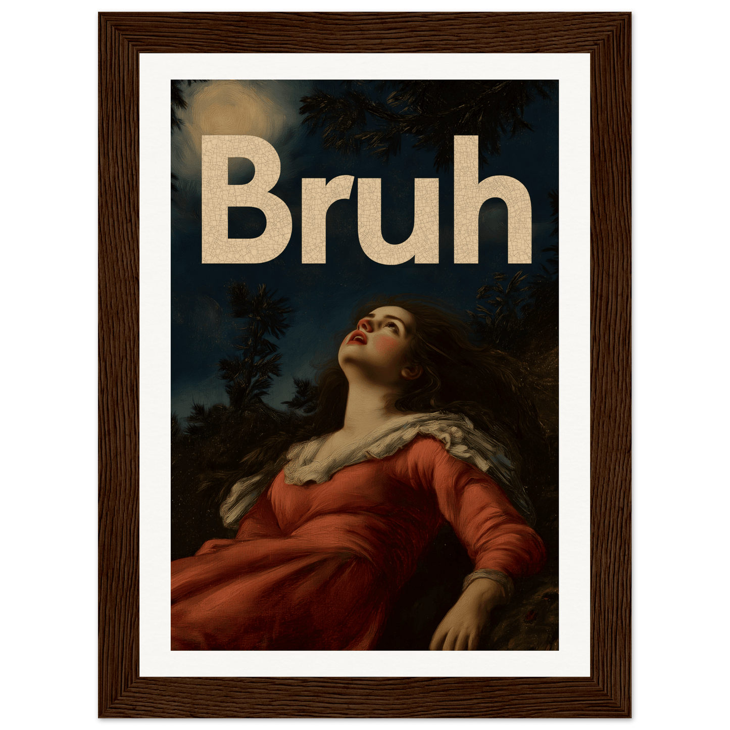 "Moonlit Bruh Reverie framed wall art with classical elegance and modern style, perfect for cool room decor and home decor enthusiasts."