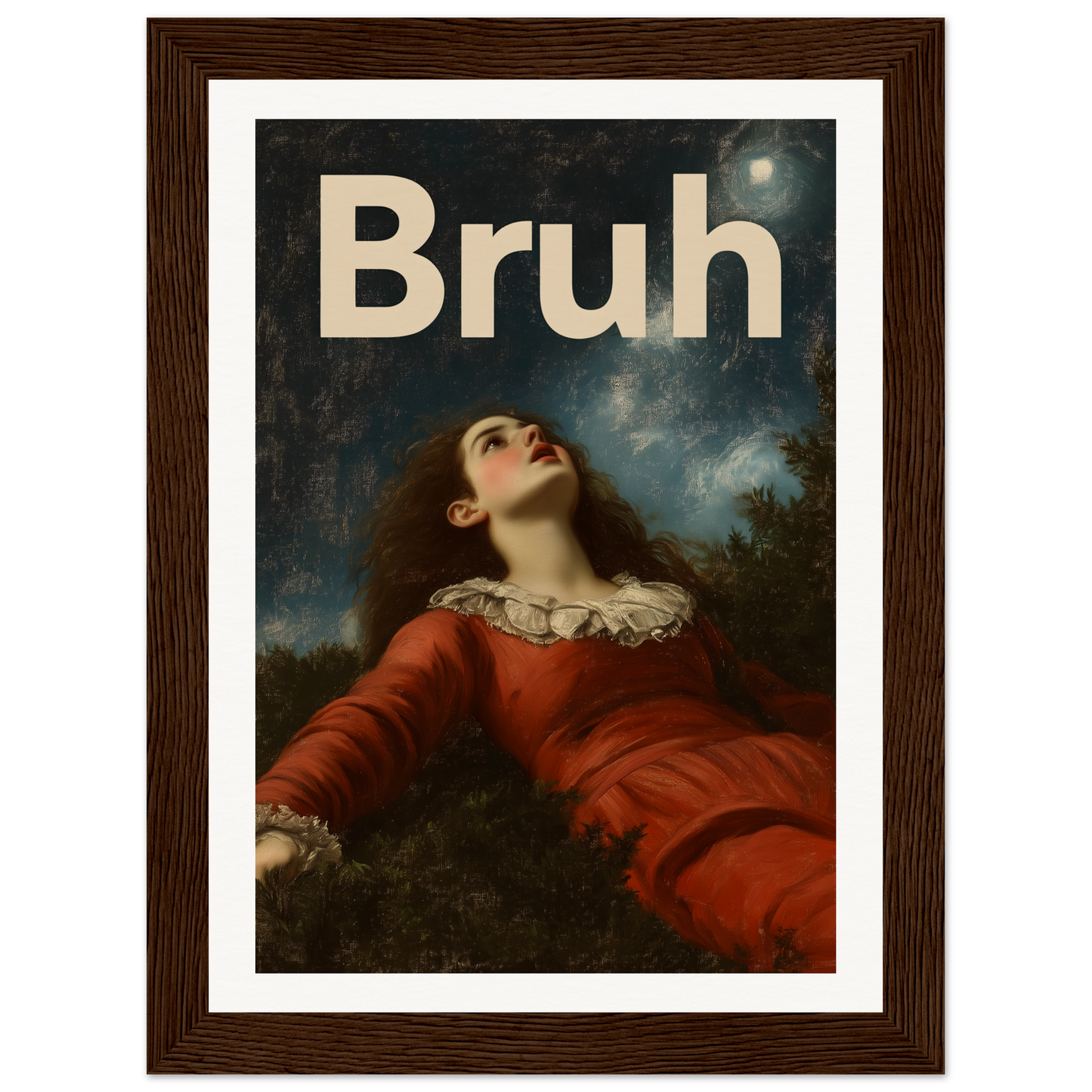 Elegant framed wall art "Bruh Night Bewilderment", blending classic and modern style for cool home decor and room sophistication.