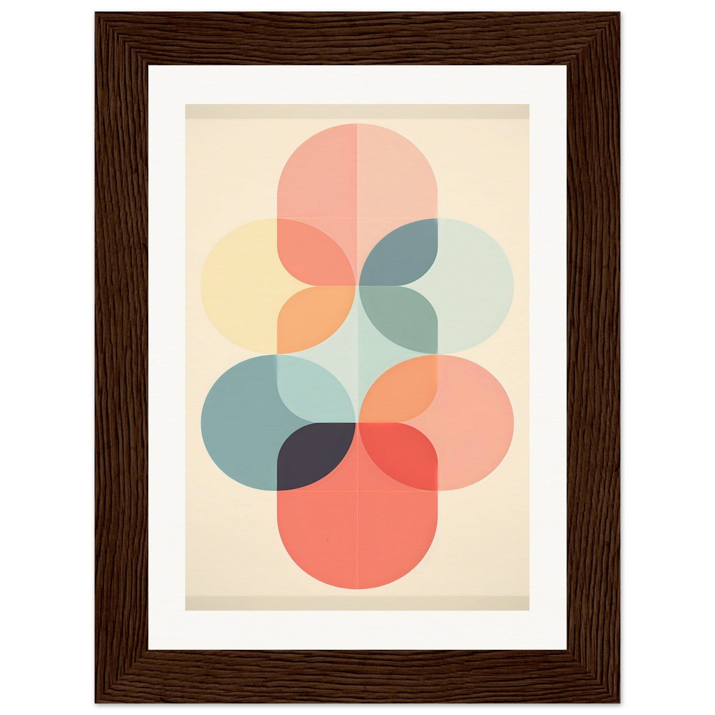 Abstract geometric artwork featuring overlapping pastel-colored circles in a minimalist style.