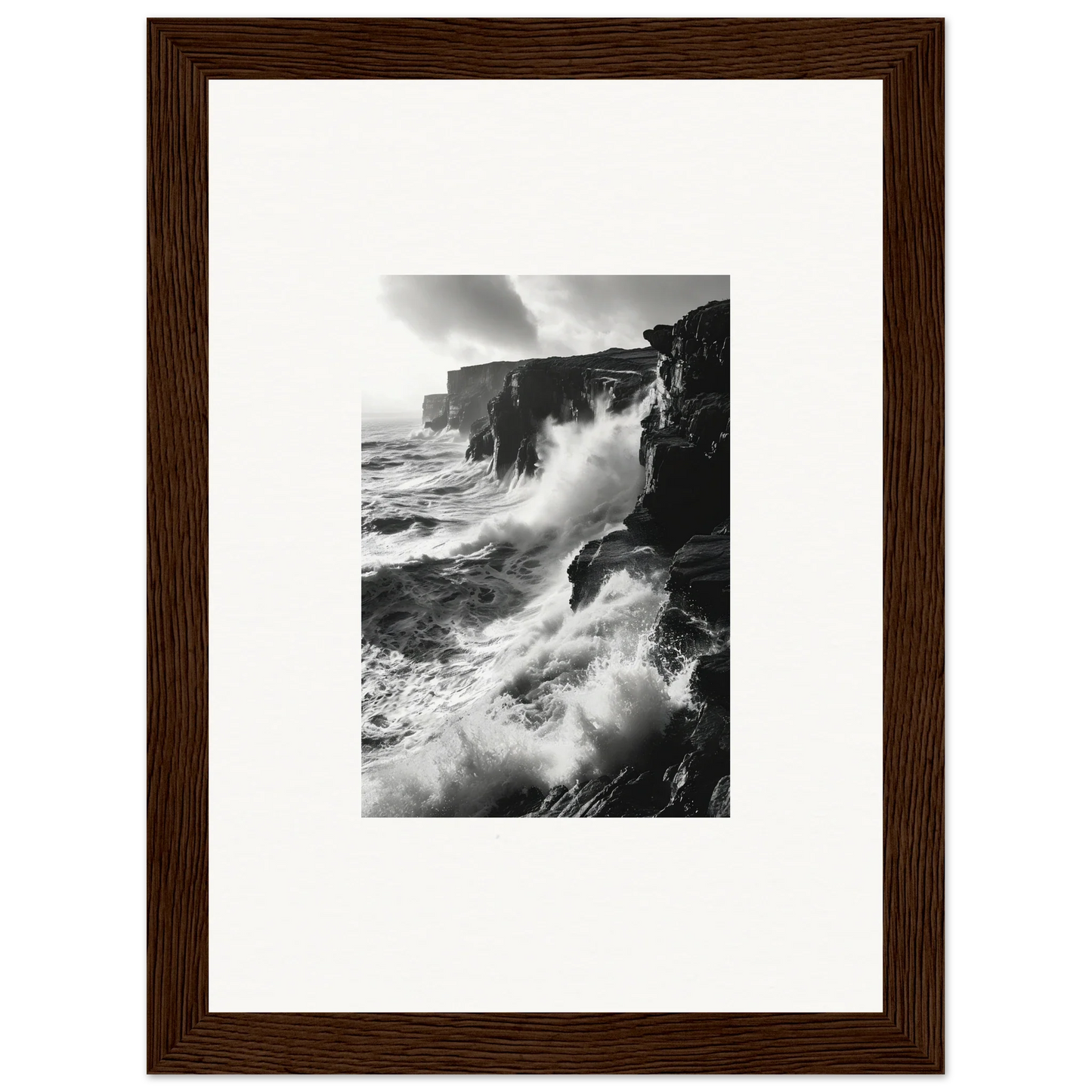 Dramatic black and white waves on Rock Impressions premium framed wall art