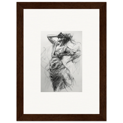 Expressive charcoal sketch of a dynamic figure for Veiled Revisionist Muse framed wall art