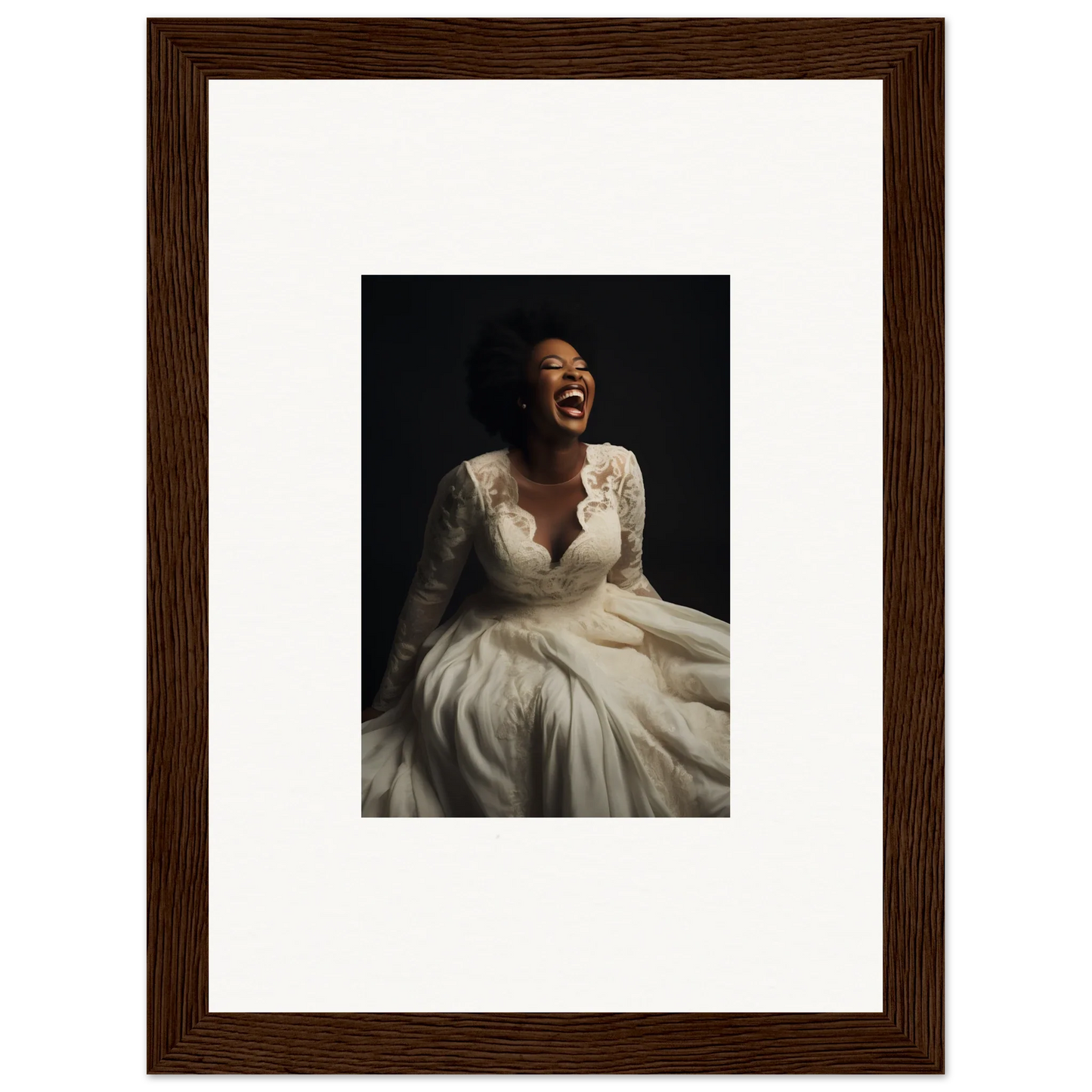 Joyful person in a white lace wedding dress for Luminescent Joy Echoes special edition art™