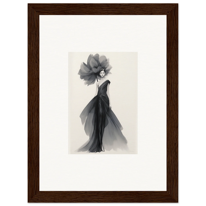 Elegant black and white fashion illustration of a gown for Curtain Bloom Dance special edition art™