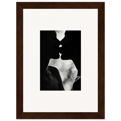 Black and white silhouettes kissing in dark wood frame from Shadowy Dawn Nuance