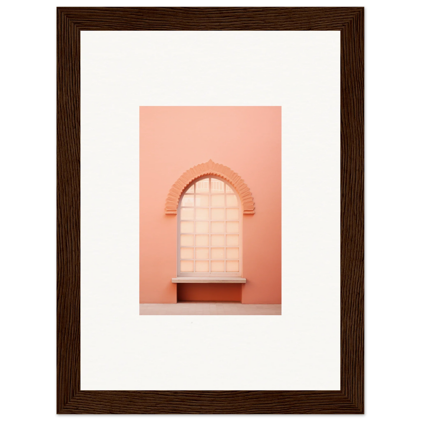 Arched window with gridded panes on a peachy-pink wall in Windows Morning Whisper art