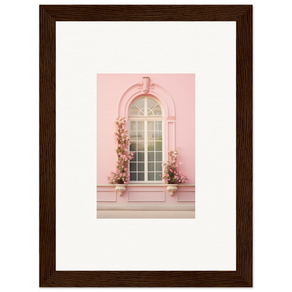 Elegant arched pink window with white panes for Vitalose Rose Sonnet decor