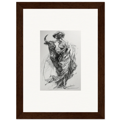 Dynamic black and white sketch of a matador and bull for Ebullient Abstract Liaisons