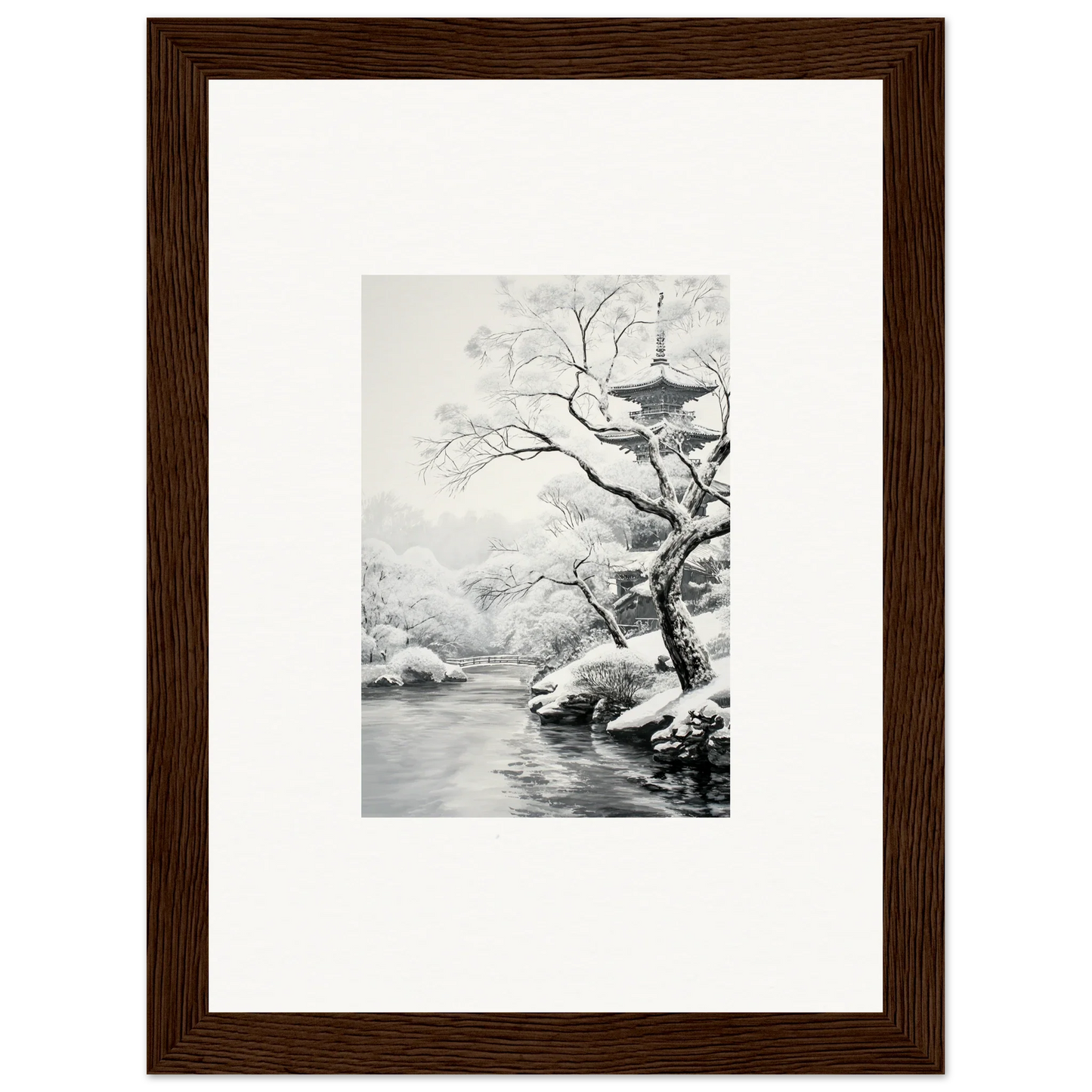 Framed wall art of a snowy landscape from the Timeless Snow Fables collection