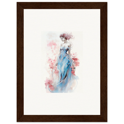 Watercolor canvas print of an elegant woman in a blue dress for chic room decoration