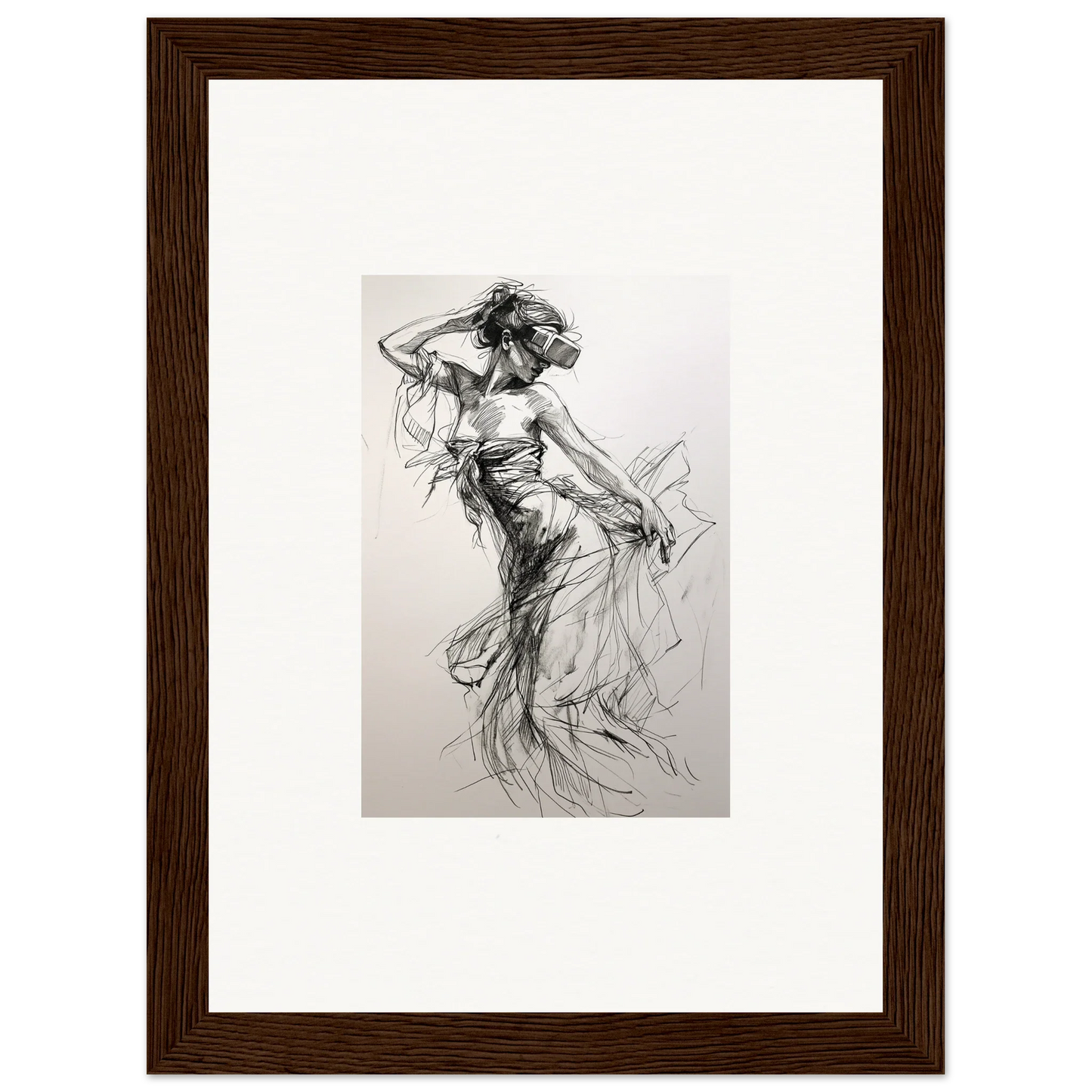 Charcoal sketch of a dancer in flowing fabric from Mystic Quantum Soliloquy, special edition art™