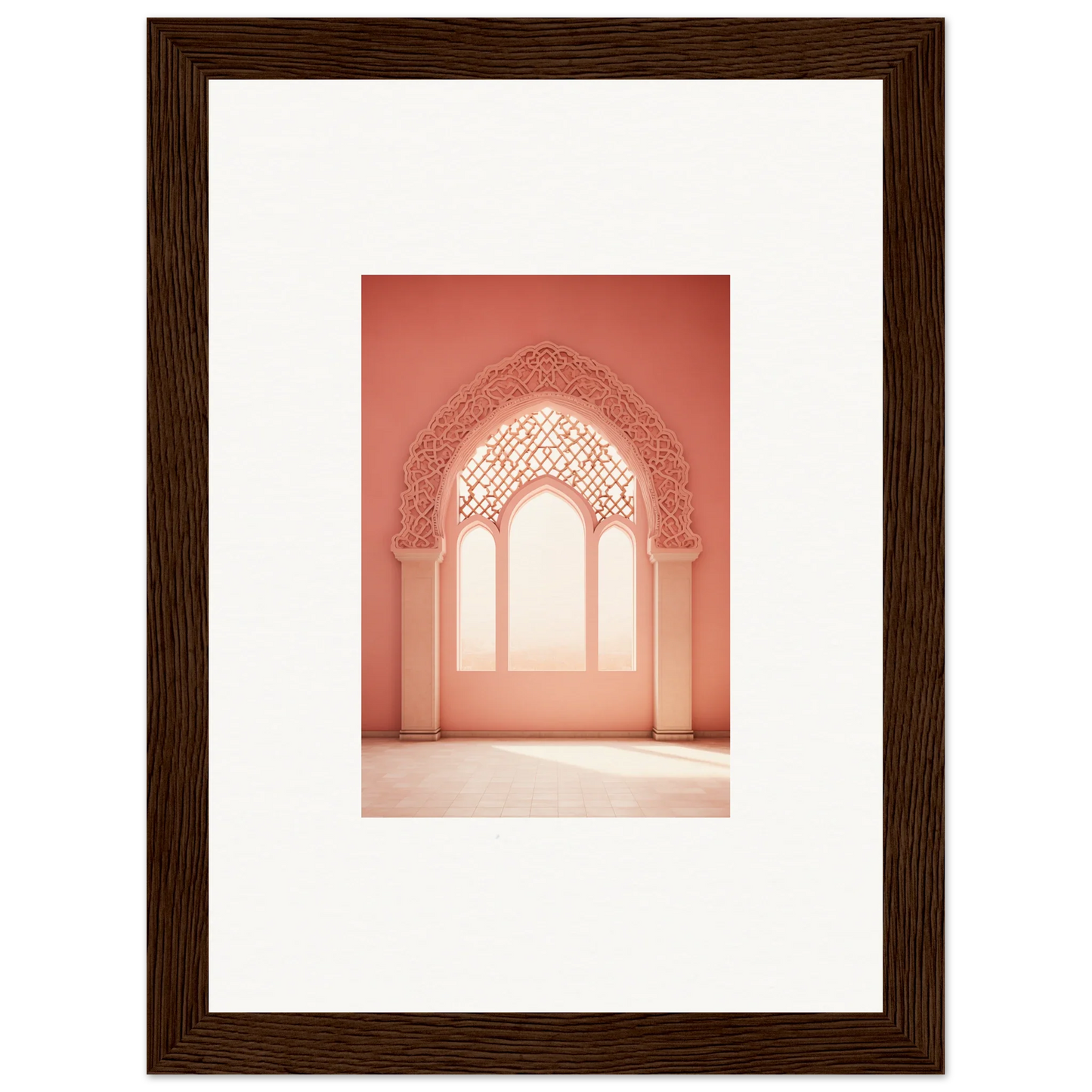 Ornate coral archway with Moorish details in Versaille Sunset Reimagined framed wall art