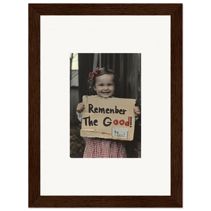 Framed black and white photo of a girl in a gingham dress for Smiles Forlornly Singing