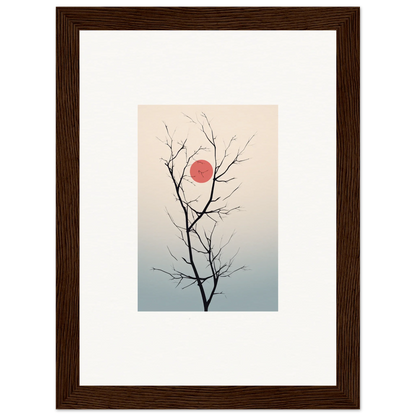 Bare tree branches silhouetted against a pink sun for Serene Eclipse wall art