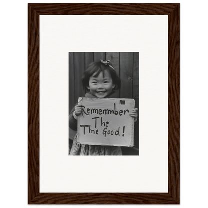 Framed black and white art of a sign saying Remember The Good from Timeless Joy Parade