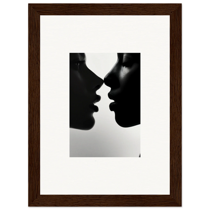 Two silhouettes in an intimate moment with Narcissus Mirror Haze framed wall art