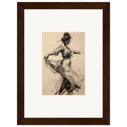 Charcoal sketch of a dancer in motion for Ephemeral Motion Whispers framed wall art