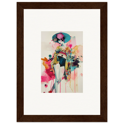 Framed watercolor wall art of a female figure with flowers for room decoration