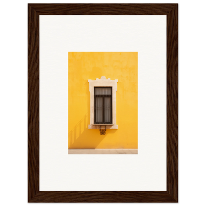 Ornate white-trimmed window on a vibrant yellow wall from Window’s Giallo Reverie special edition art™