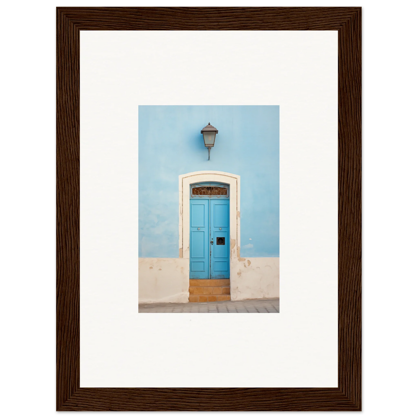 Bright turquoise door with white trim, part of Surreal Azure Vesaurrezz framed wall art