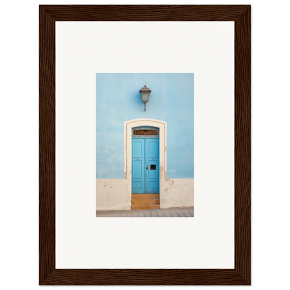 Bright turquoise door with white trim, part of Surreal Azure Vesaurrezz framed wall art