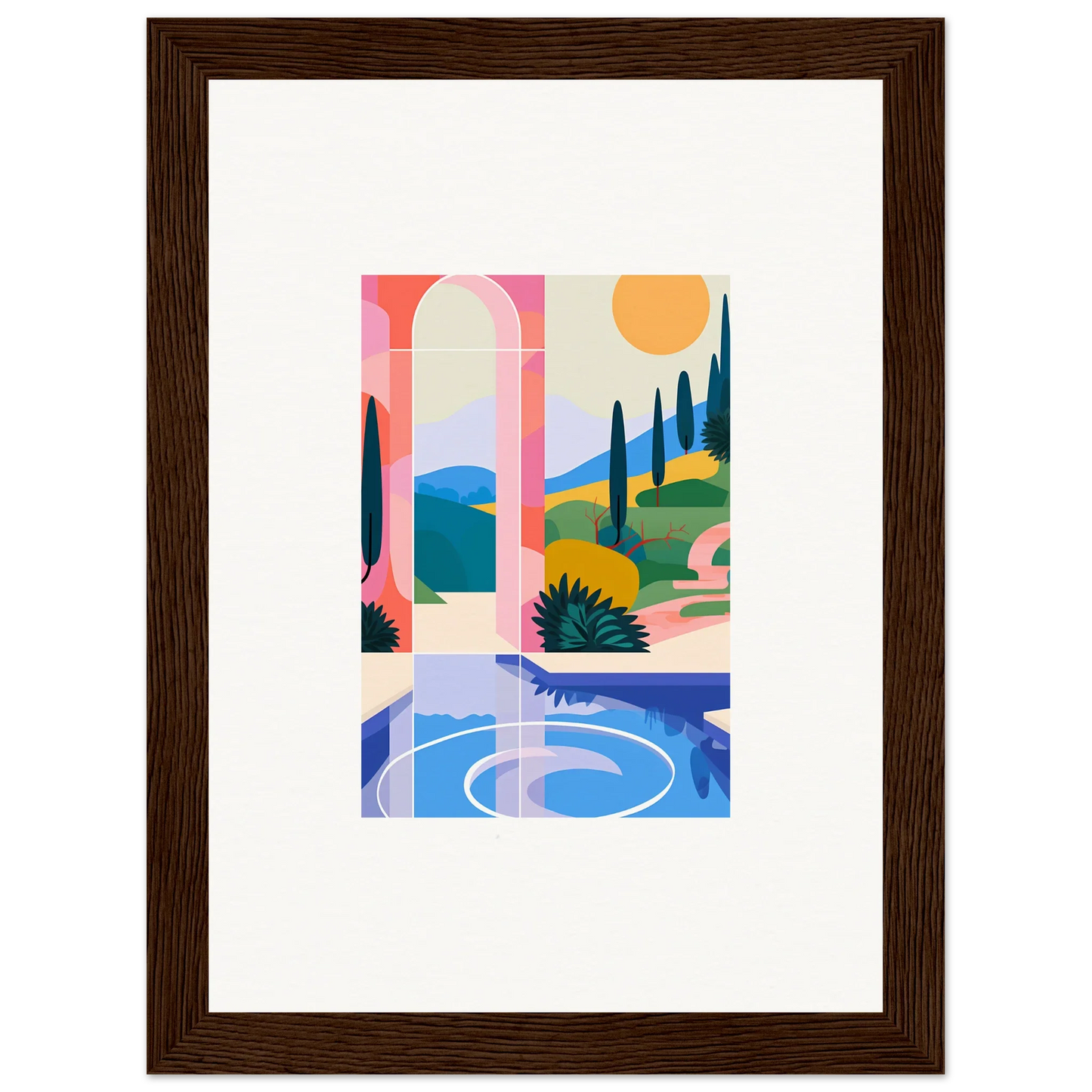 Framed abstract landscape wall art Sunlit Oasis for vibrant room decoration