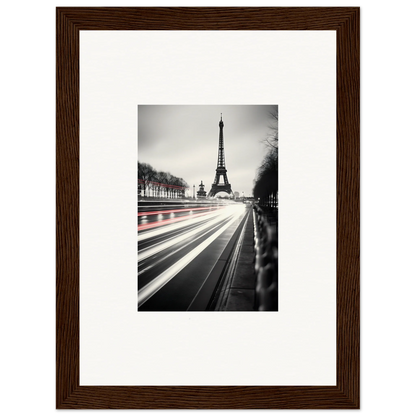 Framed black and white Eiffel Tower photo with light trails from Eternal Windsweep Halo