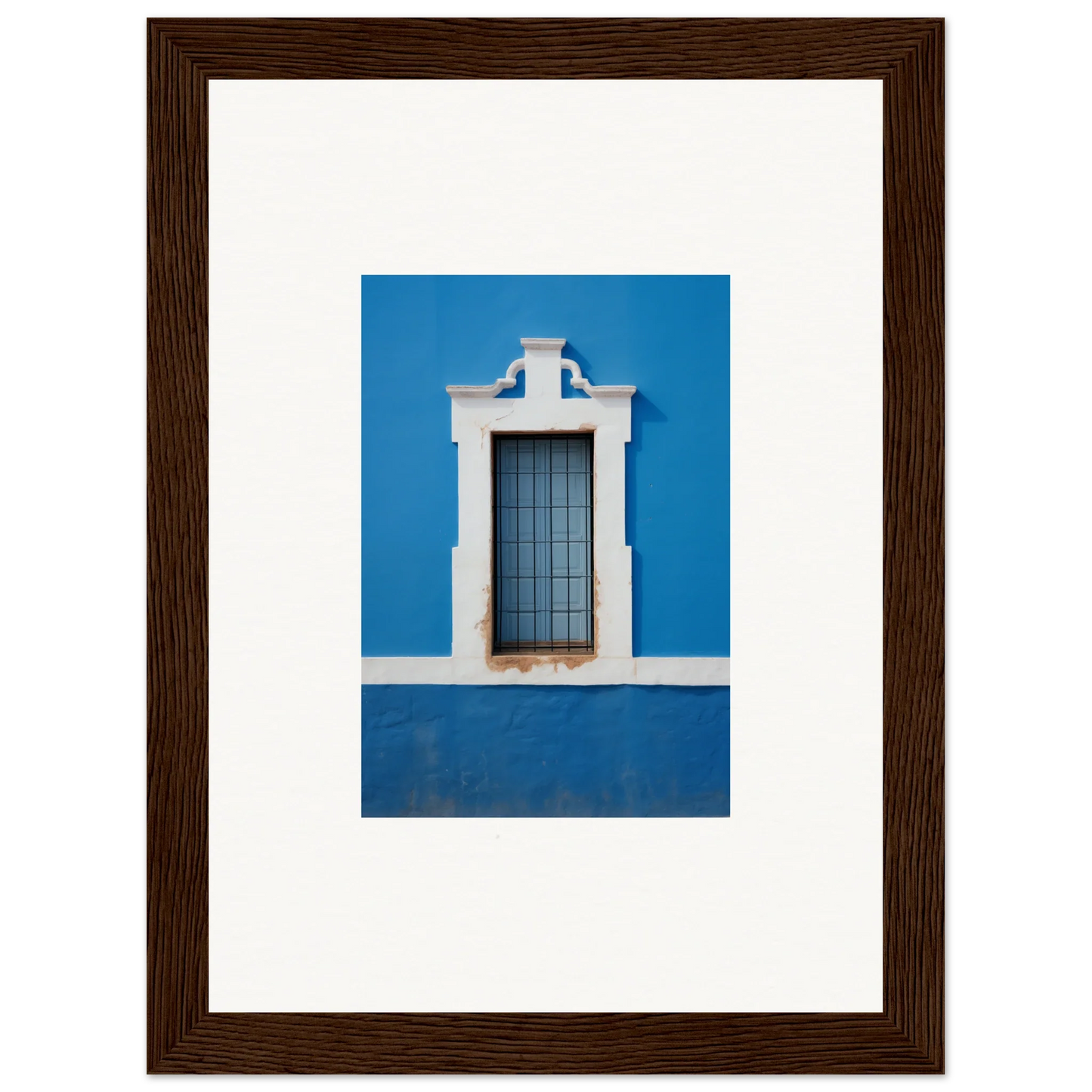 White-framed window wall art with decorative molding in Liquid Azure Quest special edition