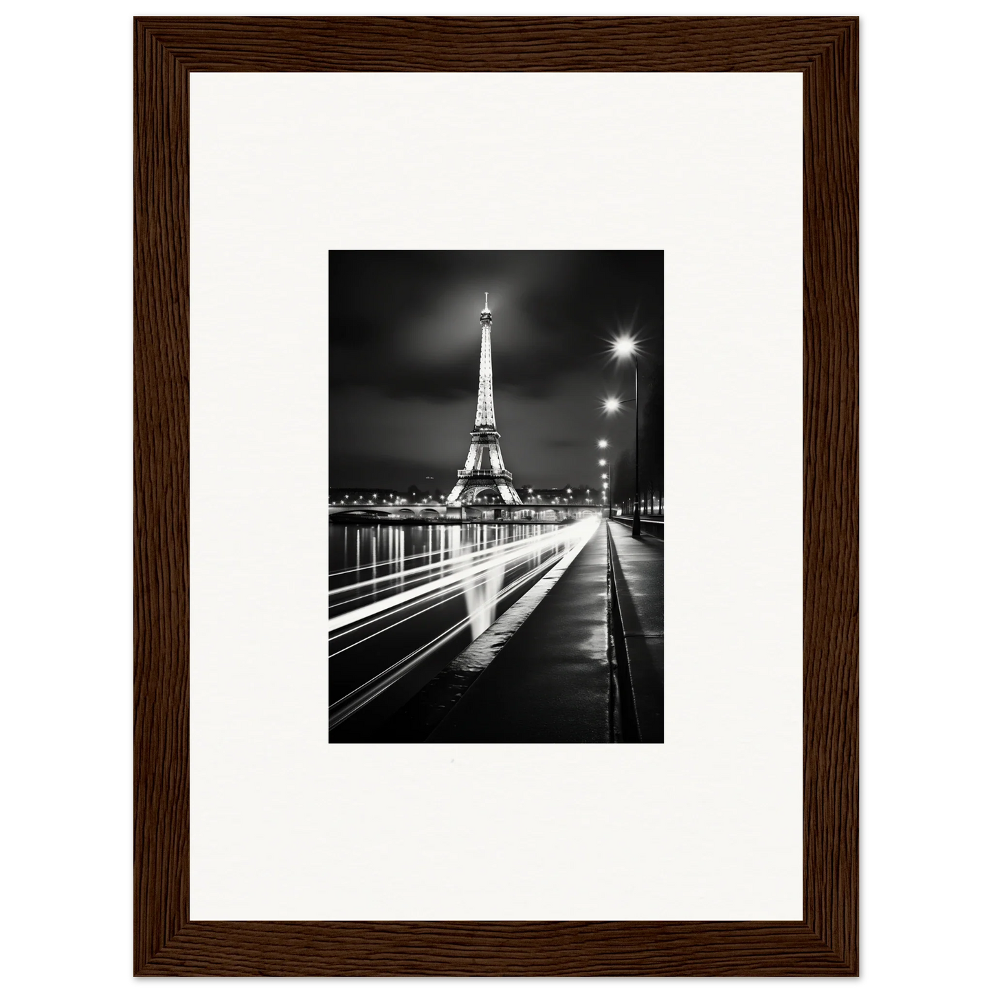 Framed black and white Eiffel Tower photo at night for special edition art™ lovers