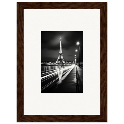 Framed black and white Eiffel Tower photo at night for special edition art™ lovers