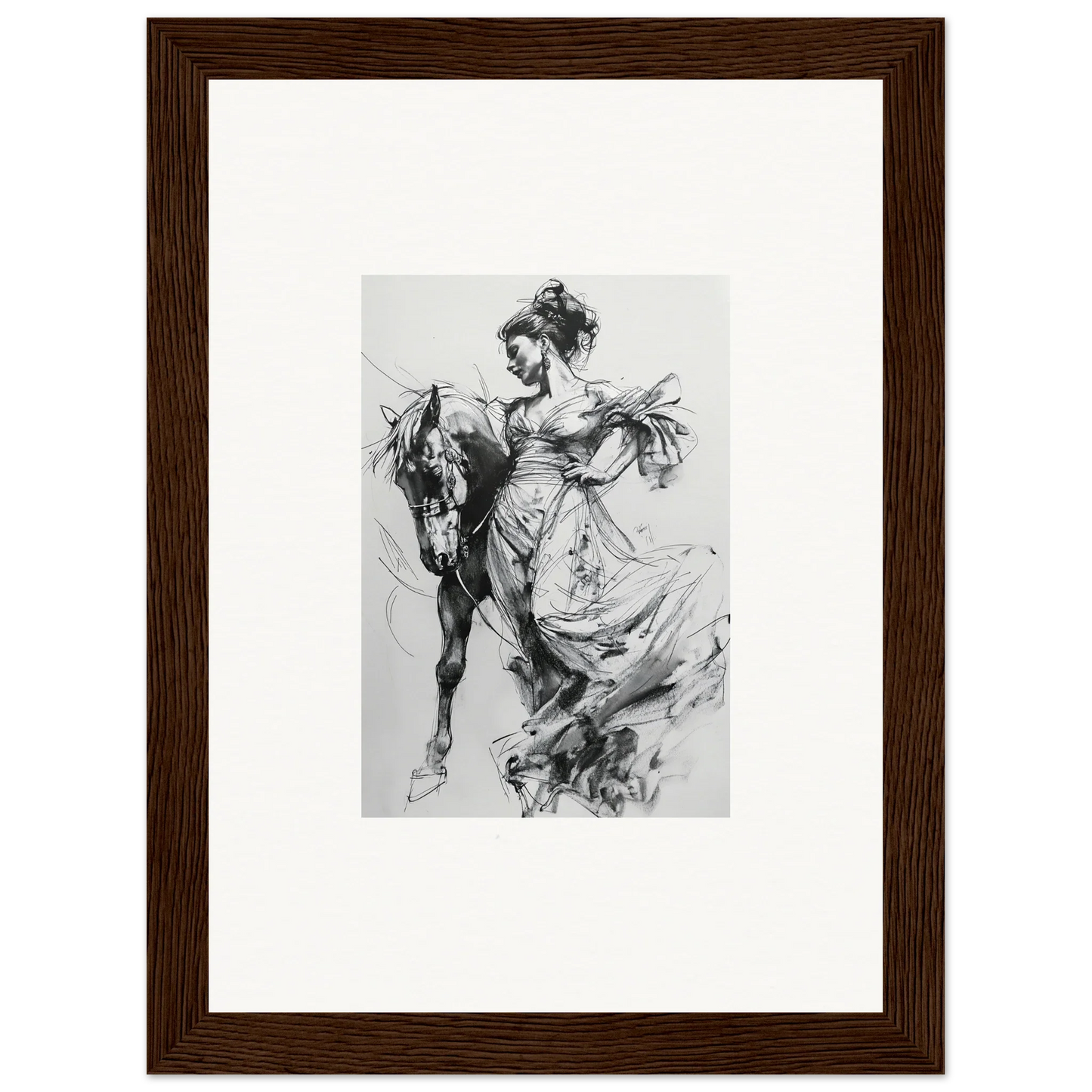 Elegant equestrian rider sketch for Stardust Morph Whimsy framed wall art