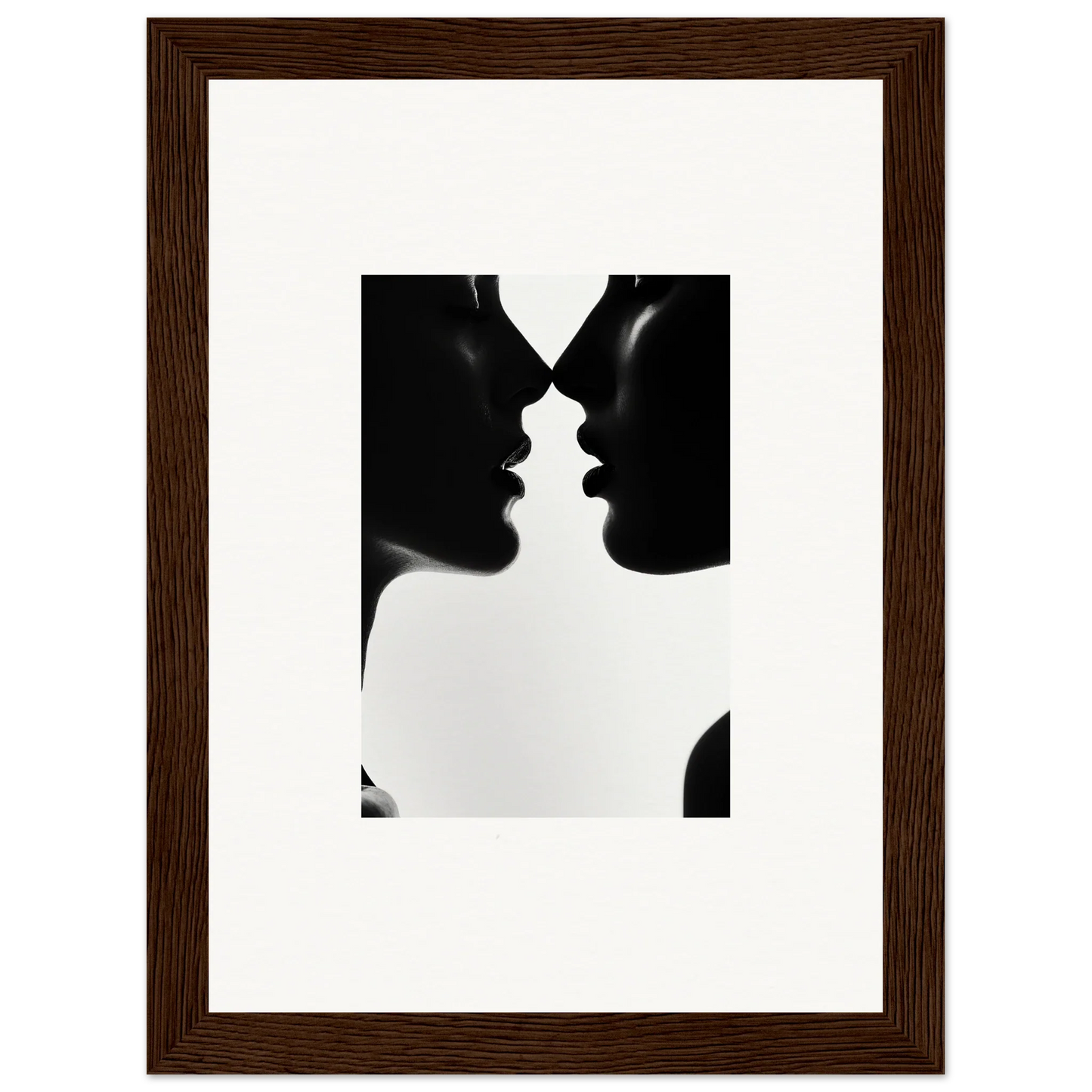 Silhouetted profiles of two people nearly kissing in Shadowed Sédual Symphony art