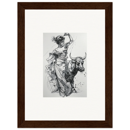 Black and white sketch of a figure in robes riding a bull from Tauripe Mystique Visions