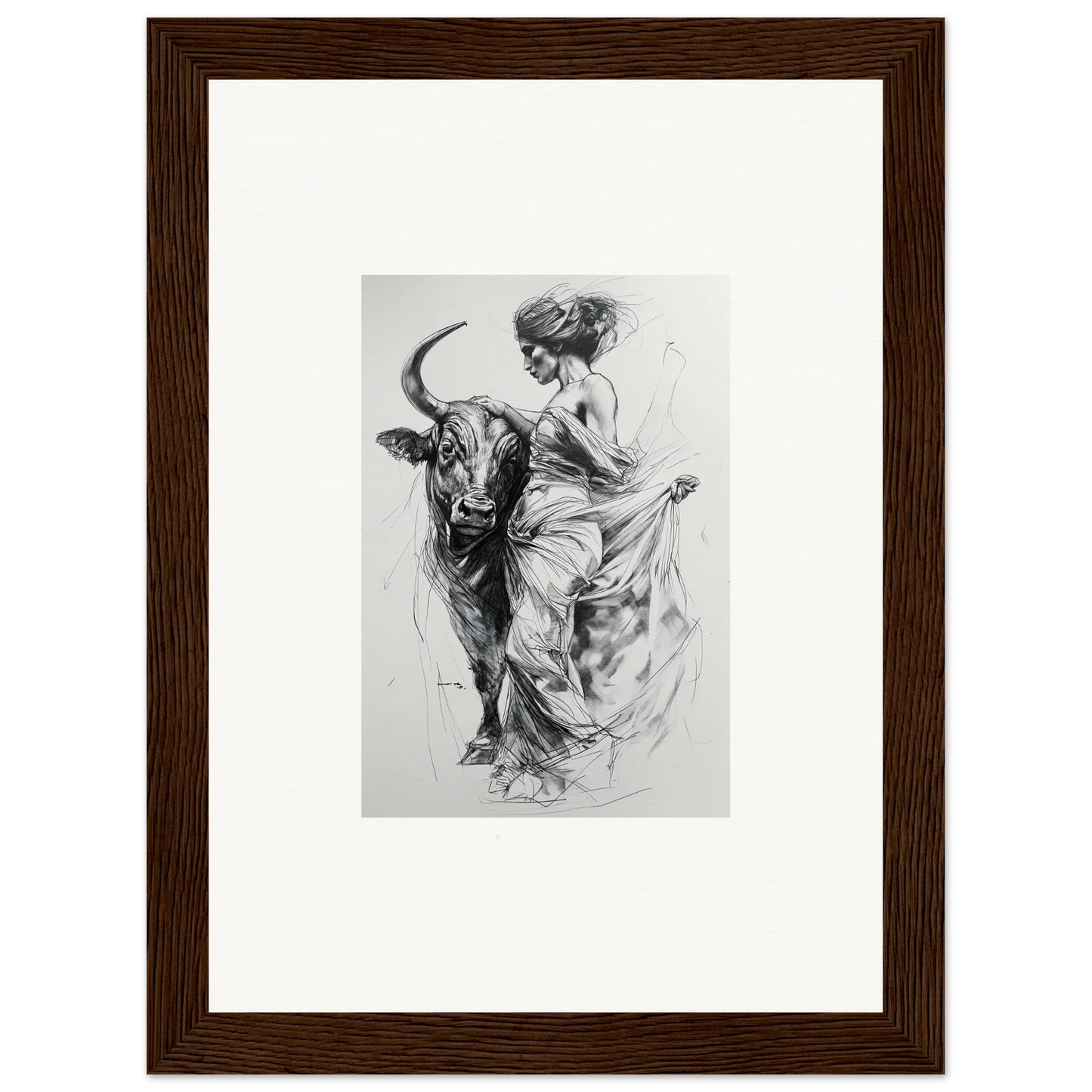 Black and white bullfighter and bull sketch from the Marvelous Taurine Serenade art™