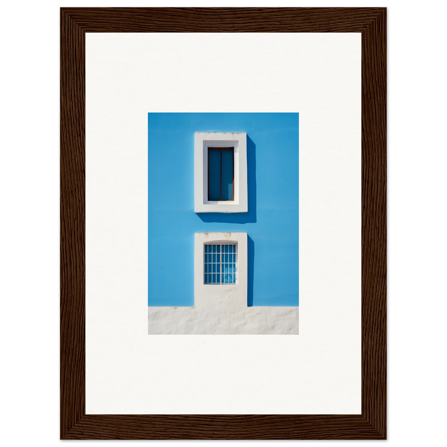 Framed wall art of a blue wall with white window and door in Isles Encompassed Vista