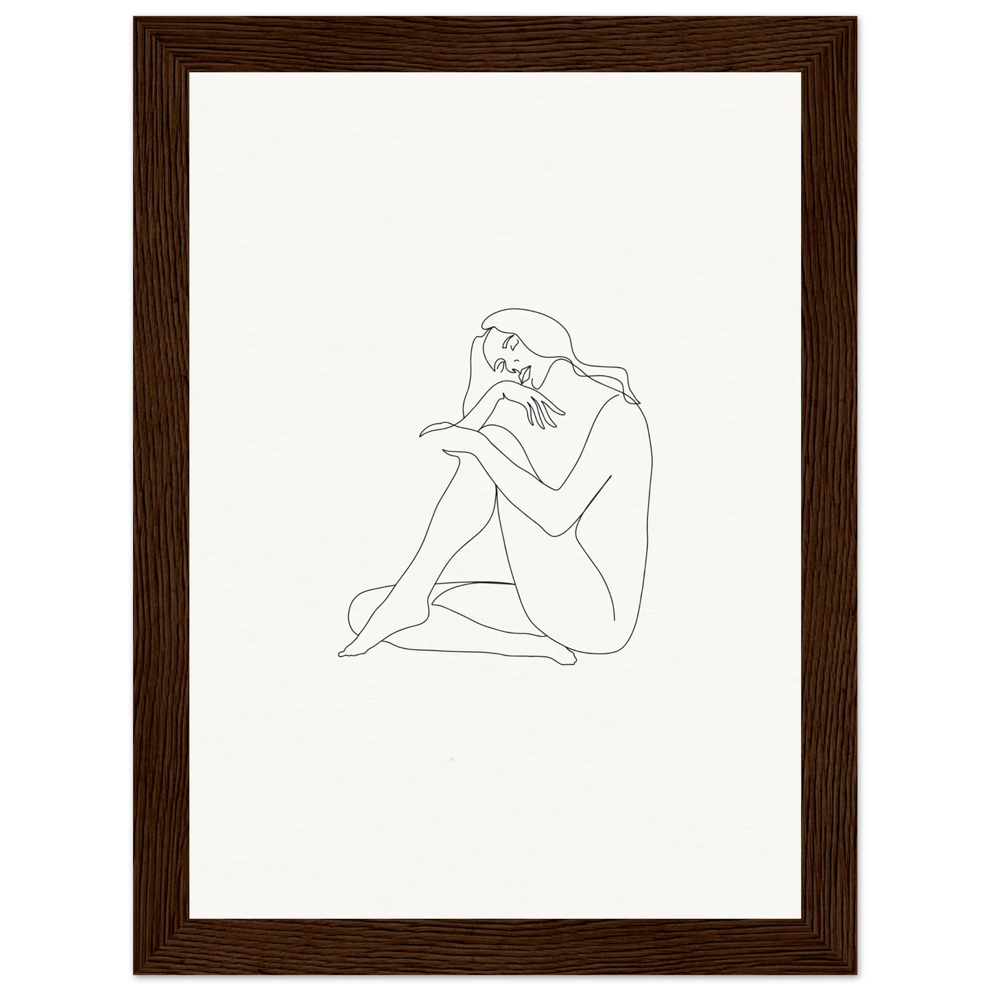 Minimalist line drawing of a seated nude figure in Mindful Dream Tangles framed wall art