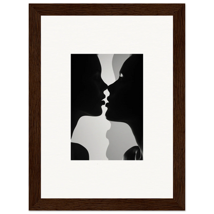 Silhouette of two profiles about to kiss for Nouveau Love Symphony framed wall art