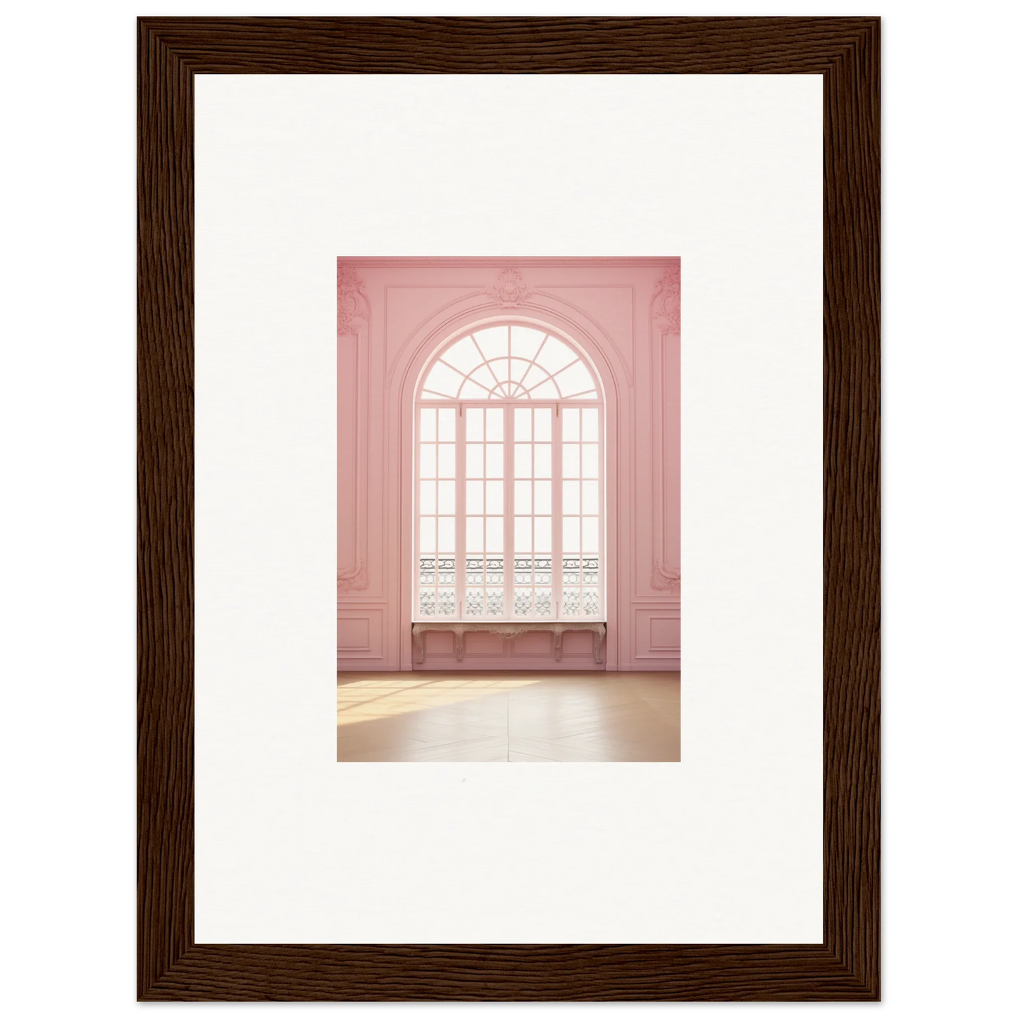 Framed wall art of an elegant arched window in Ether Balcon Evolvement design