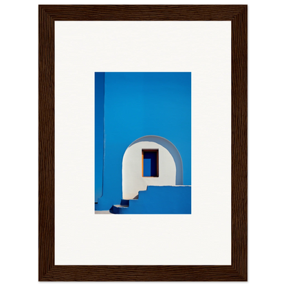 White arched doorway with window on a blue wall in Dreams premium framed art